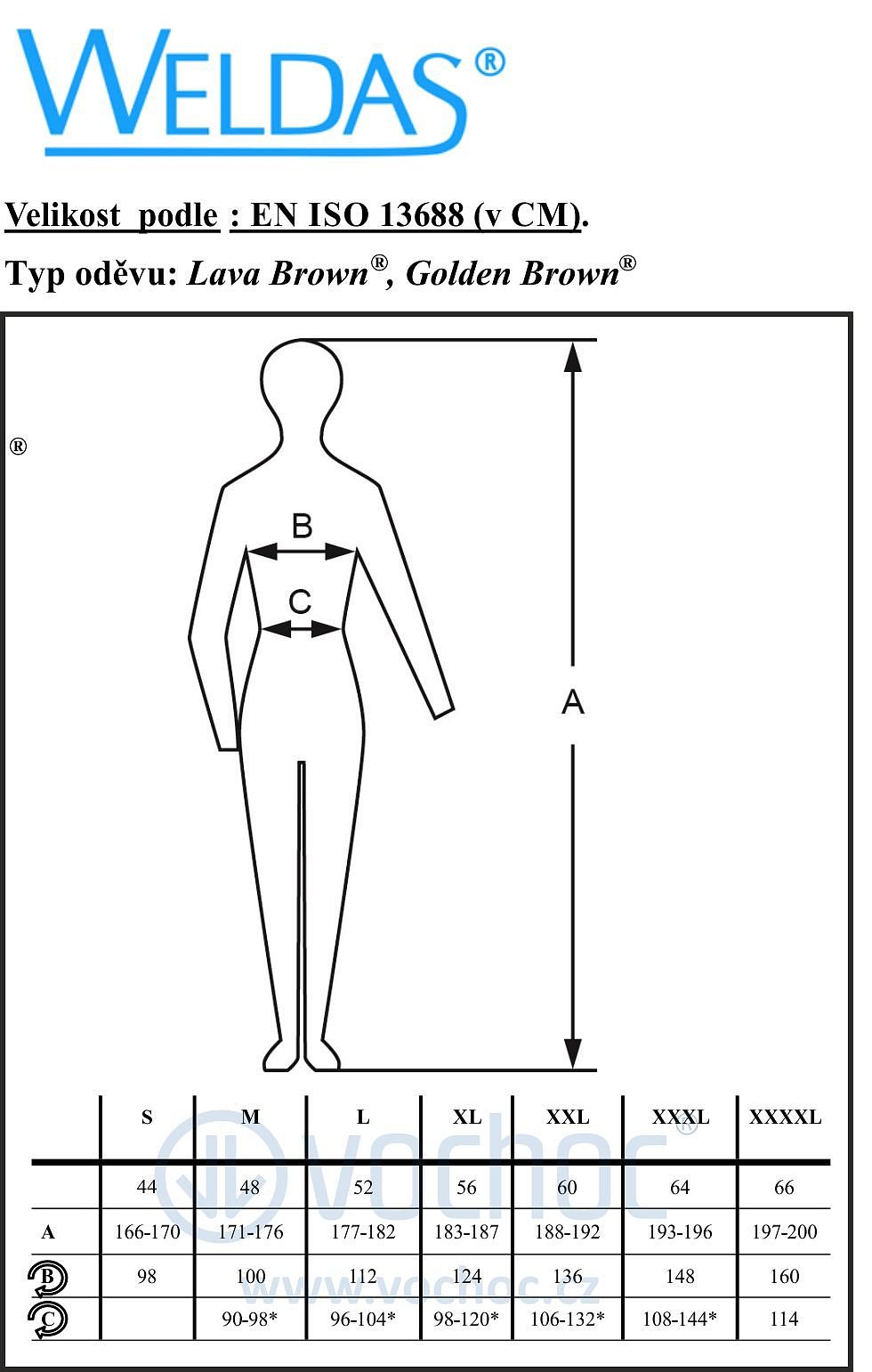 Velikostní tabulka WELDAS- Lava Brown,Golden Brown